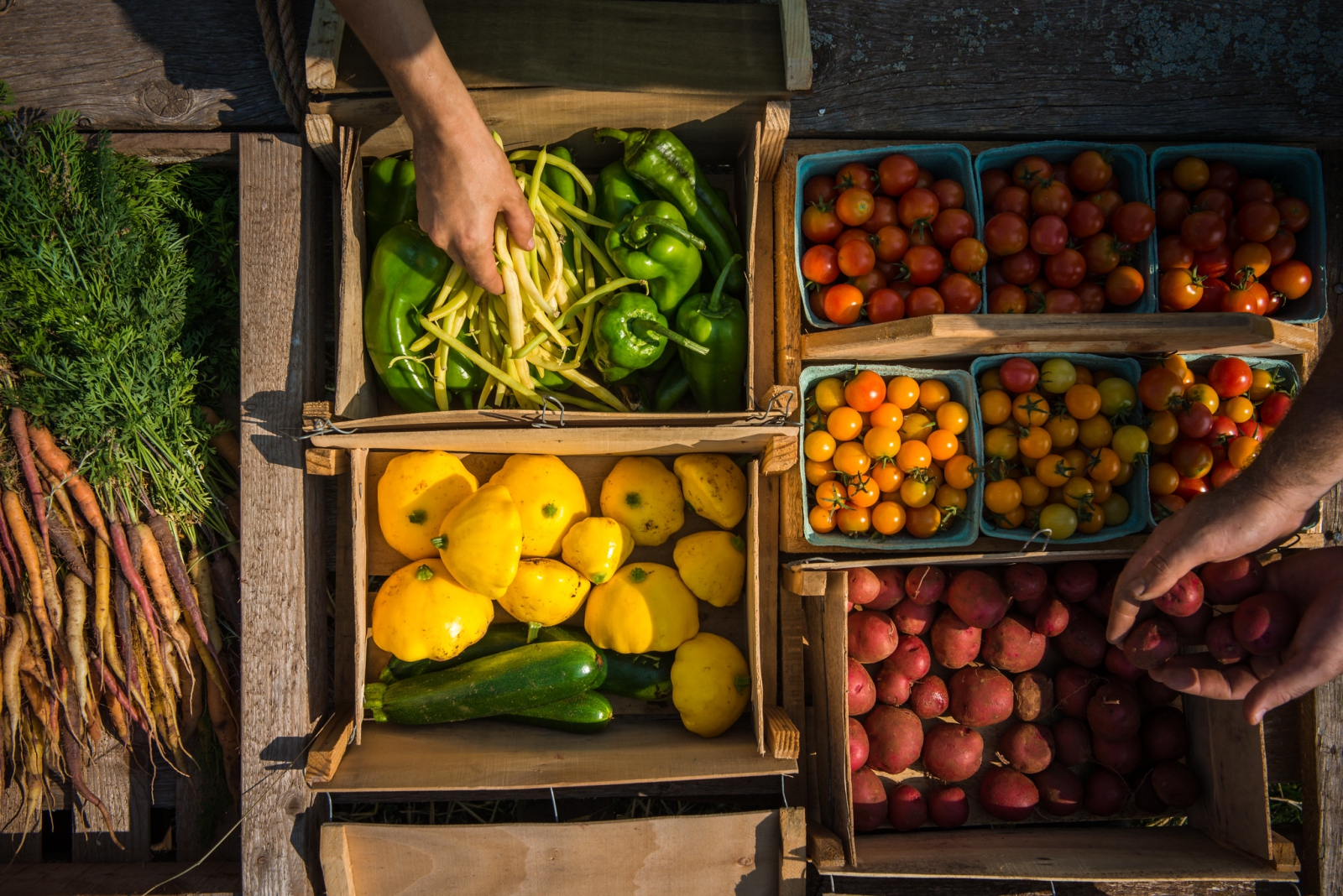 vegetables in crates